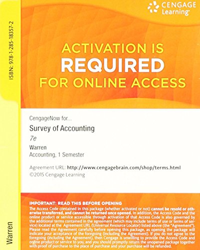 CengageNOW Printed Access Card for Warren's Survey of Accounting, 7th