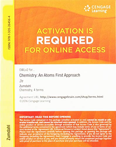 Owlv2, 4 Terms (24 Months) Printed Access Card for Zumdahl/Zumdahl's Chemistry: An Atoms First Approach, 2nd