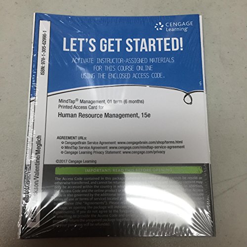 Mindtap Management, 1 Term (6 Months) Printed Access Card for Mathis/Jackson/Valentine/Meglich's Human Resource Management, 15th