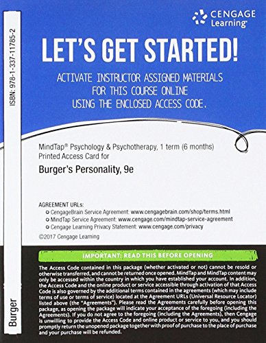 Mindtap Psychology, 1 Term (6 Months) Printed Access Card for Burger's Personality, 9th