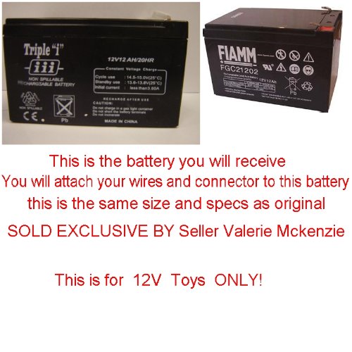 PLEASE READ AD CAREFUL Replacement V battery for Kid trax  Peg Perego  Kid Motionz  Mega tredz Motion Tredz Riding Toys You Must Use your own connector By Pure Power Adapters R