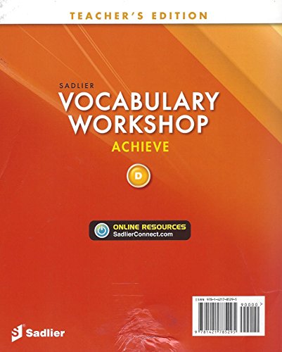Vocabulary Workshop Achieve Teacher's Edition Level D