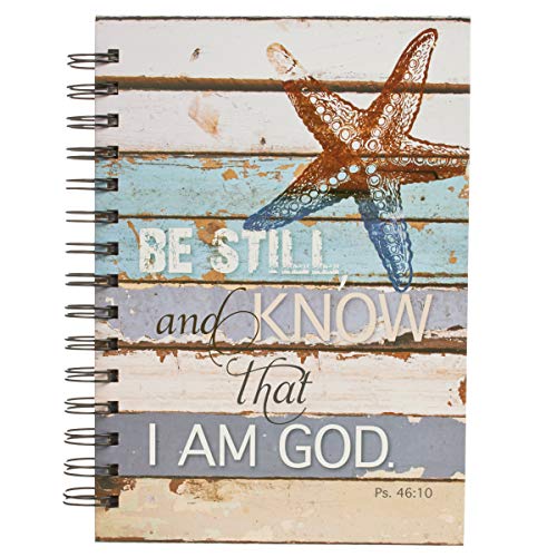 Christian Art Gifts Journal W/Scripture Be Still and Know Psalm 46:10 Bible Verse Coastal Beach 192 Ruled Pages, Large Hardcover Notebook, Wire Bound