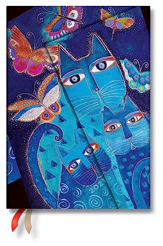 Paperblanks 12 Month Diaries 2021 Blue Cats & Butterflies | Horizontal | Midi (130 × 180 mm)