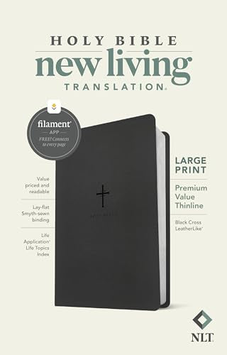 NLT Large Print Premium Value Thinline Bible, Filament Enabled (Leatherlike, Black Cross)