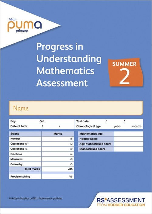 New PUMA Test 2, Summer PK10 (Progress in Understanding Mathematics ...