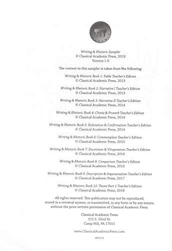 Writing Rhetoric Sample: Books 1-10