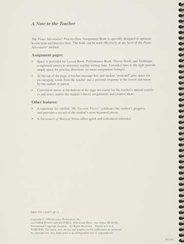Piano Adventures PracticeTime Assignment Book
