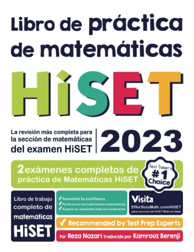 HiSET Libro de práctica de matemáticas 2023: La revisión más completa para la sección de matemáticas de la prueba HiSET Por Reza Nazarí Traducido por Kamrouz Berenji