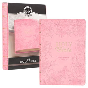 KJV Holy Bible, Gift Edition King James Version, Faux Leather Flexible Cover, Light Pink Floral 