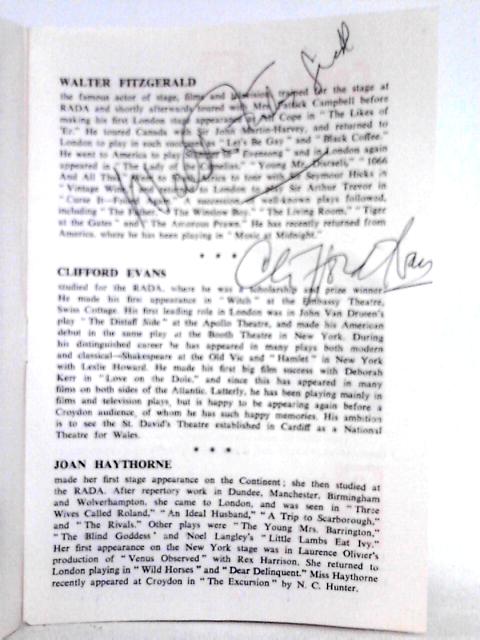 Theatre Programme Performed at Ashcroft Theatre - The Judge [Signed by Walter Fitzgerald, Clifford Evans, and Anna Gilcrist]