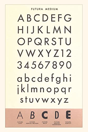 Vintage Journal Font Sample Chart, Futura