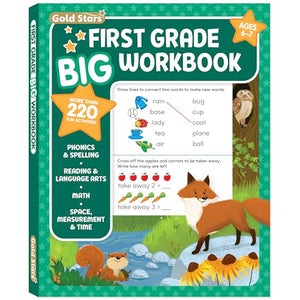 First Grade Big Workbook Ages     Activities Phonics Spelling Reading Language Arts Math Space Measurement and Time Gold Stars Series 