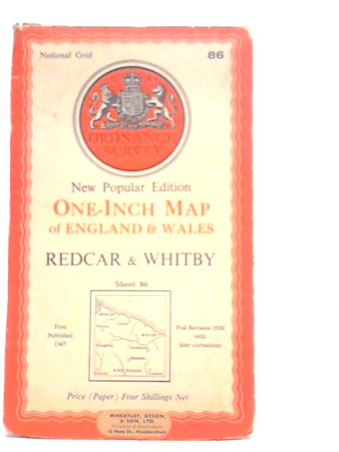 Redcar & Whitby Sheet 86 Ordnance Survey New Popular Edition One - Inch Map of England & Wales Revision Full 1920 with Later Corrections