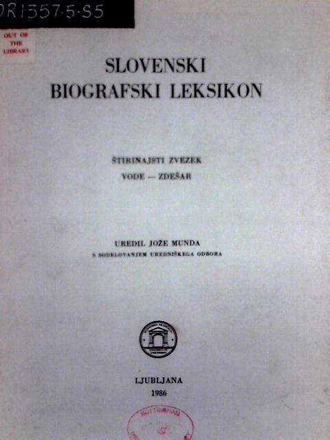Slovenski Biografski Leksikon, Stirinajsti Zvezek (Vol 14), Vode-Zedsar