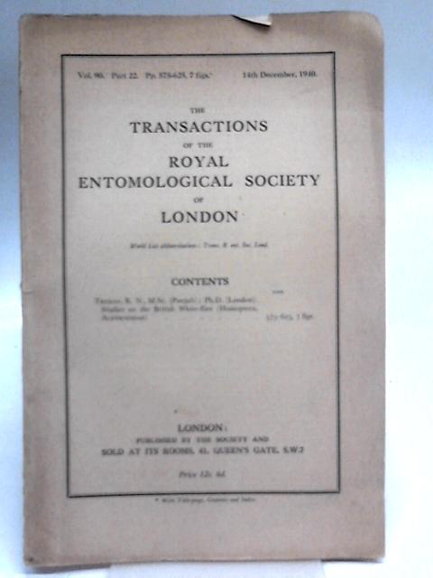 The Transactions of the Royal Entomological Society of London Vol. 90 Part 22