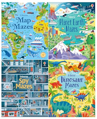 Usborne Mazes Series 4 Books Set (Maps, Planet Earth, Spy, Dinosaur)