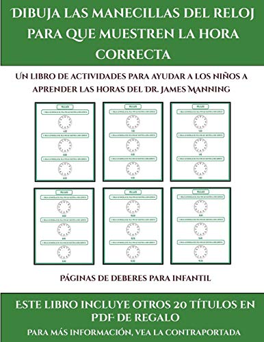 Paginas de deberes para infantil (Dibuja las manecillas del reloj para que muestren la hora correcta)