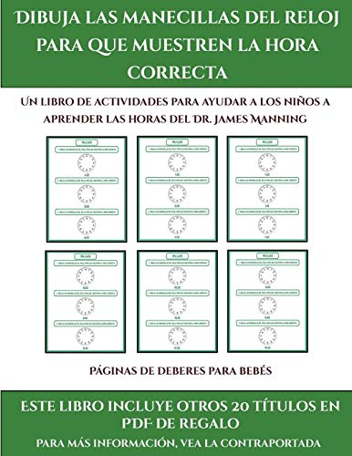 Paginas de deberes para bebes (Dibuja las manecillas del reloj para que muestren la hora correcta)