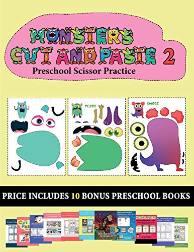 Preschool Scissor Practice (20 full-color kindergarten cut and paste activity sheets - Monsters 2)