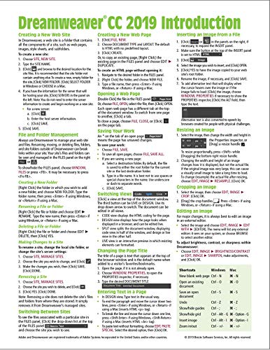 Adobe Dreamweaver CC  Introduction Quick Reference Guide Cheat Sheet of Instructions Tips  Shortcuts  Laminated Card