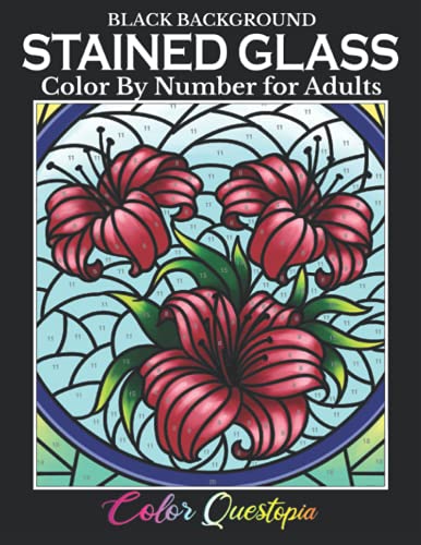 Stained Glass Color by Number For Adults BLACK BACKGROUND: Coloring Book Featuring Flowers, Landscapes, Birds and More