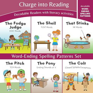 Charge into Reading Decodable Books (Stage 5): 6 Word-Ending Spelling Pattern Decodable Readers to Help First Grade Beginning Readers Learn to Read ... Syllable Exceptions, and Ending Sounds of Y) 