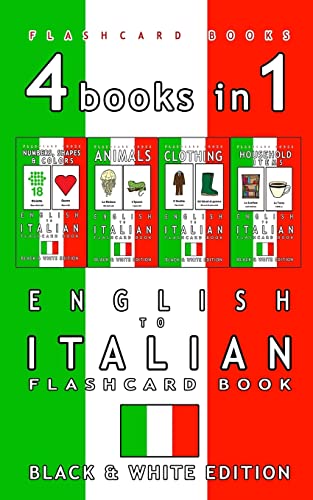 4 books in 1 - English to Italian Kids Flash Card Book