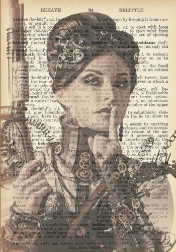 Steampunk Woman Vintage Dictionary Artwork Notebook: 7 x 10 inch Grid Line Notebook/Journal