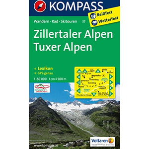Kompass WK37 Zillertaler Alpen, Tuxer Alpen: Wandelkaart 1:50 000