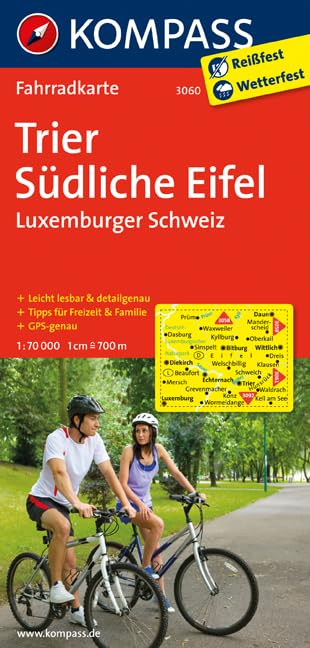 Trier - Südliche Eifel 3060 GPS wp kompass: Fietskaart 1:70 000