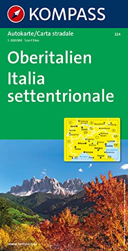 KOMPASS Autokarte Oberitalien, Italia settentrionale, Northern Italy, Italie du Nord 1:500.000: von Nizza bis Triest und von Salzburg bis Florenz