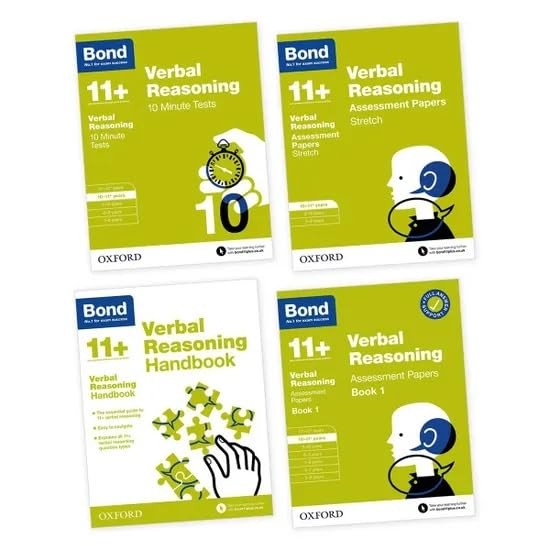 Bond 11+ 4-Books Collection Set Pack (Verbal Reasoning (Age 10 - 11 years) 10 Minute Tests, Stretch Assessment Papers, Assessment Papers & Handbook)