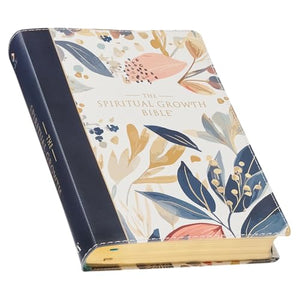 Nlt, the Spiritual Growth Bible Faux Leather, Navy with Leaves 