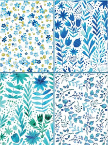 Set of Four Magnetic Notepads: Blue Abstract 