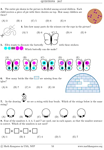 Math Kangaroo in USA Levels 1 and 2 Questions and Solutions 2005-2017