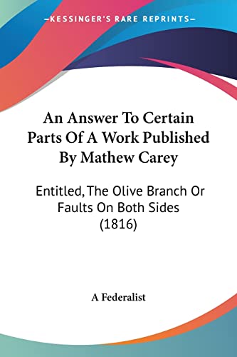An Answer To Certain Parts Of A Work Published By Mathew Carey cover