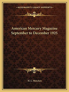 American Mercury Magazine September to December 1925 