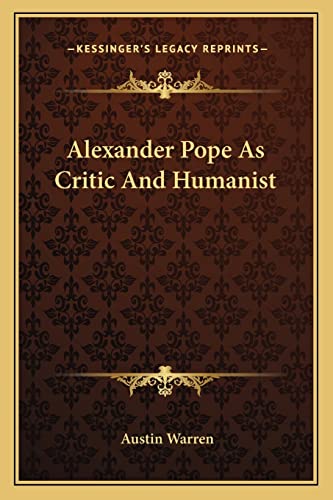 Alexander Pope As Critic And Humanist cover