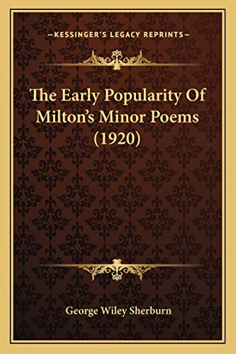 The Early Popularity Of Milton's Minor Poems (1920) cover