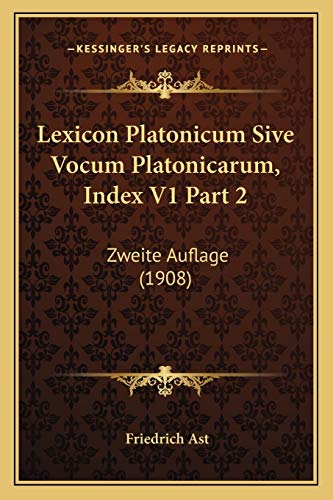 Lexicon Platonicum Sive Vocum Platonicarum, Index V1 Part 2 cover