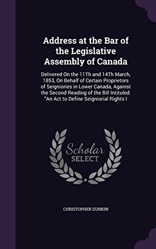 Address at the Bar of the Legislative Assembly of Canada cover