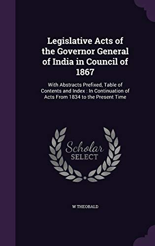 Legislative Acts of the Governor General of India in Council of 1867 cover