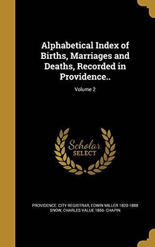 Alphabetical Index of Births, Marriages and Deaths, Recorded in Provid cover