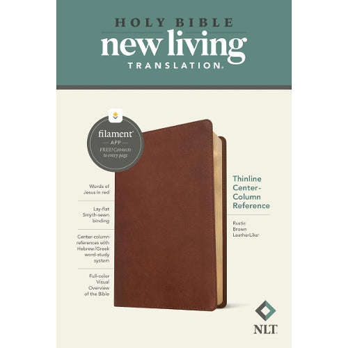 NLT Thinline Center-Column Reference Bible, Filament-Enabled Edition (Leatherlike, Rustic Brown, Red Letter)