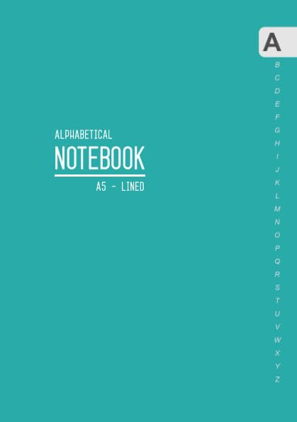 Alphabetical Notebook A Medium LinedJournal Organizer with AZ Tabs Printed  Smart Teal Design