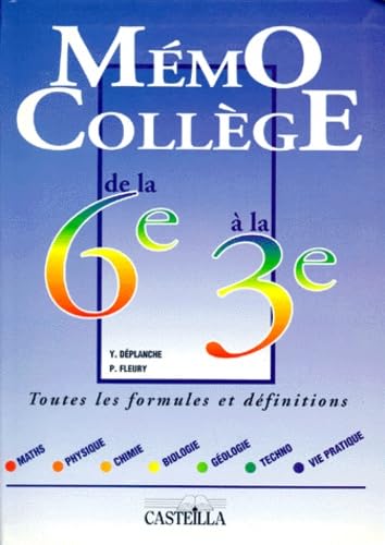 Memo College De La 6eme A La 3eme. Maths, Physique, Chimie, Biologie, Geologie, Techno, Vie Pratique