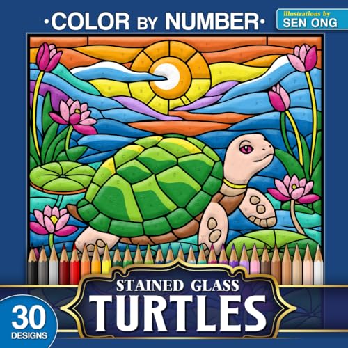 Turtles Stained Glass Color by Number: 30 Enchanting Designs of Radiant ...