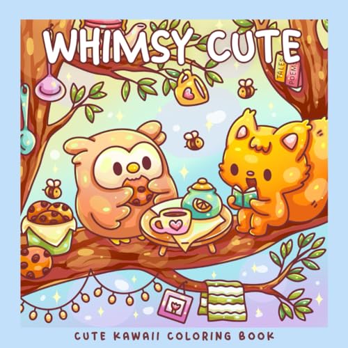 Whimsy Cute: a Kawaii Coloring Book with Adorable Woodland Animals and Cozy Whimsical Scenes : 30 Coloring Pages with Otter, Frog, Bear, Bunny, Hedgehog, Owl, Squirrel, Deer, and Snail