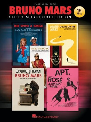 Bruno Mars - Sheet Music Collection for Piano, Vocal, and Guitar 15 Pop Hits with Lyrics, Chord Symbols, and Guitar Frames Songbook Featuring Uptown Funk, 24k Magic, Talking to the Moon